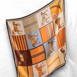 Silk-Feeling Equestrian Print Scarf, Large Square Horse Pattern Shawl